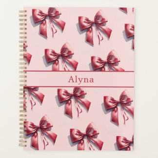Pretty Pink Bow Custom Name Notebook Planner