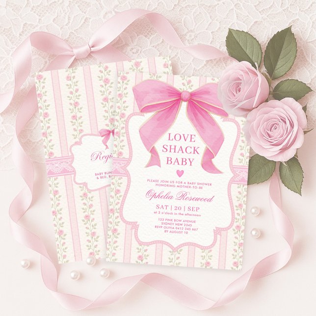 Pretty Pink Bow Love Shack Baby Girl Shower Invitation (Creator Uploaded)