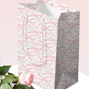 Pretty Pink Bow Pattern White Medium Gift Bag