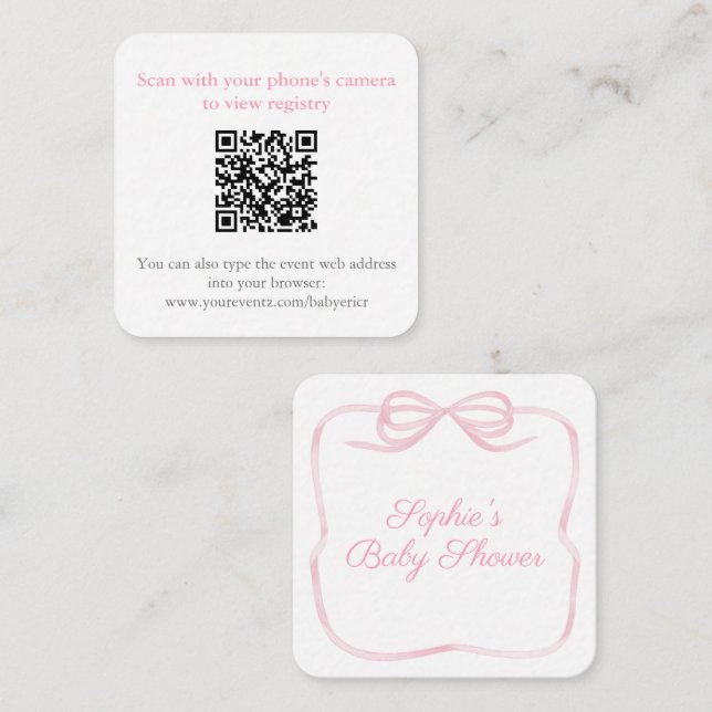 Pretty Pink Bow Shower QR Code RSVP Enclosure Card (Front/Back)