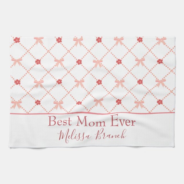 Pretty Pink Bows Best Mum Ever Tea Towel (Horizontal)