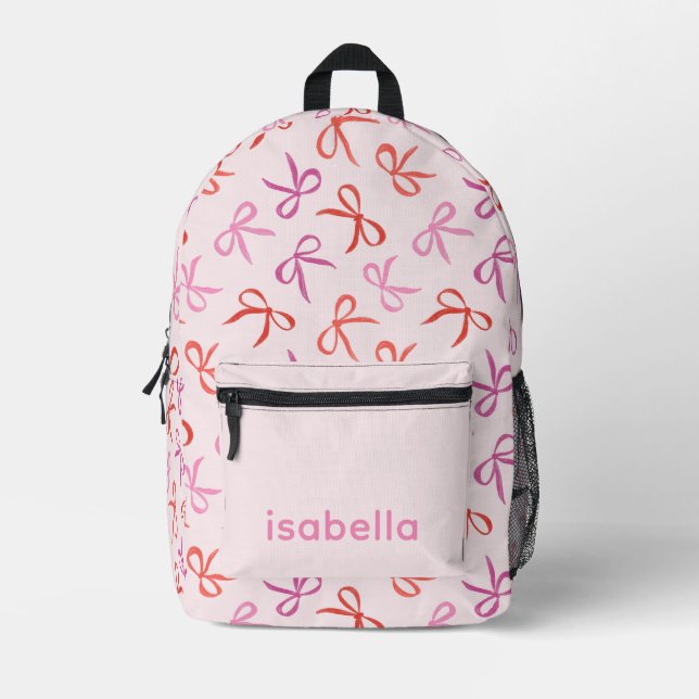 Pretty Pink Bows Girl Personalised Backpack (Front)