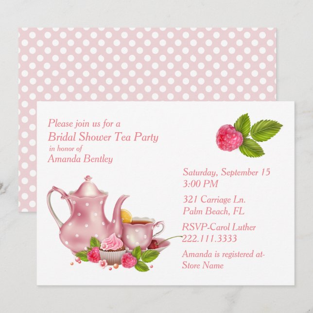 Pretty Pink Bridal Shower Tea Party Invitation (Front/Back)
