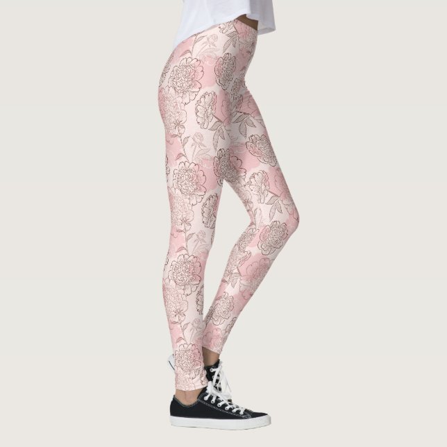 Pretty Pink Brown Floral Leggings (Right)