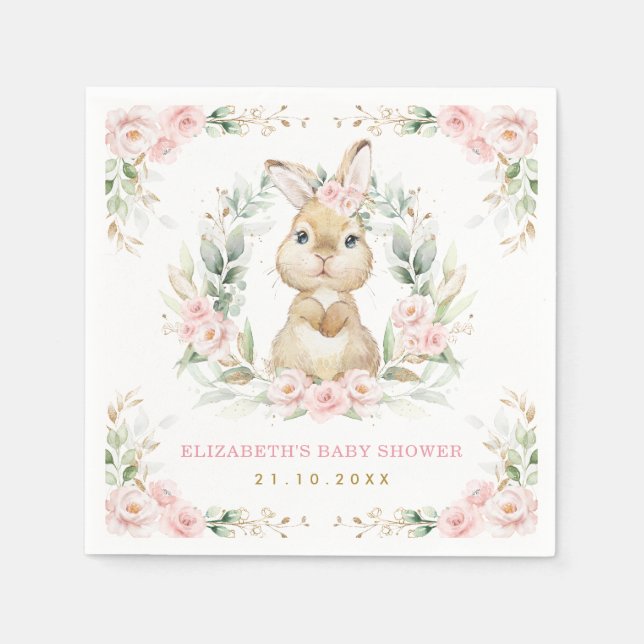 Pretty Pink Bunny Rabbit Baby Shower Paper Napkin (Front)