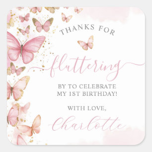 Pretty Pink Butterflies 1st 2nd 3rd Birthday Favou Square Sticker