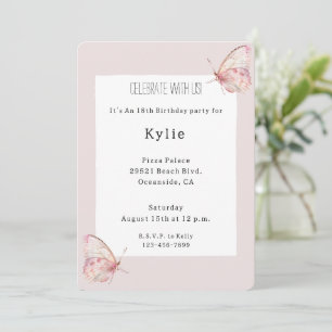 Pretty Pink Butterflies Birthday   Invitation