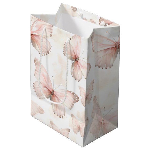Pretty Pink Butterflies Birthday Medium Gift Bag (Front Angled)