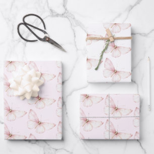 Pretty Pink Butterflies Birthday Wrapping Paper Sheet