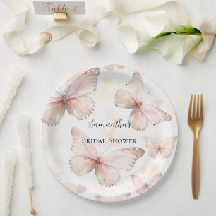 Pretty Pink Butterflies Bridal Shower Paper Plate