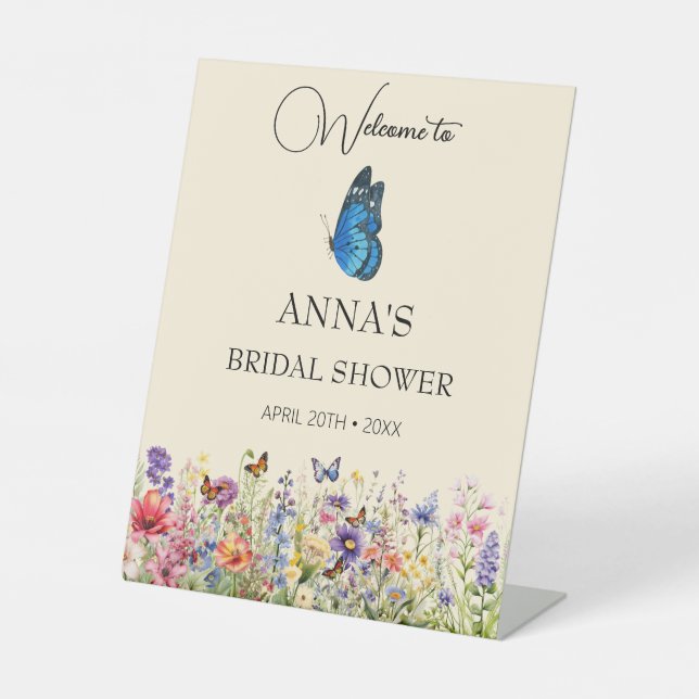 Pretty Pink Butterflies Bridal Shower Pedestal Sign (Front)