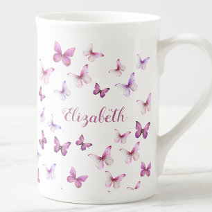 Pretty Pink Butterflies Custom Name Bone China Mug