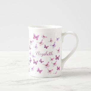 Pretty Pink Butterflies Custom Name Bone China Mug