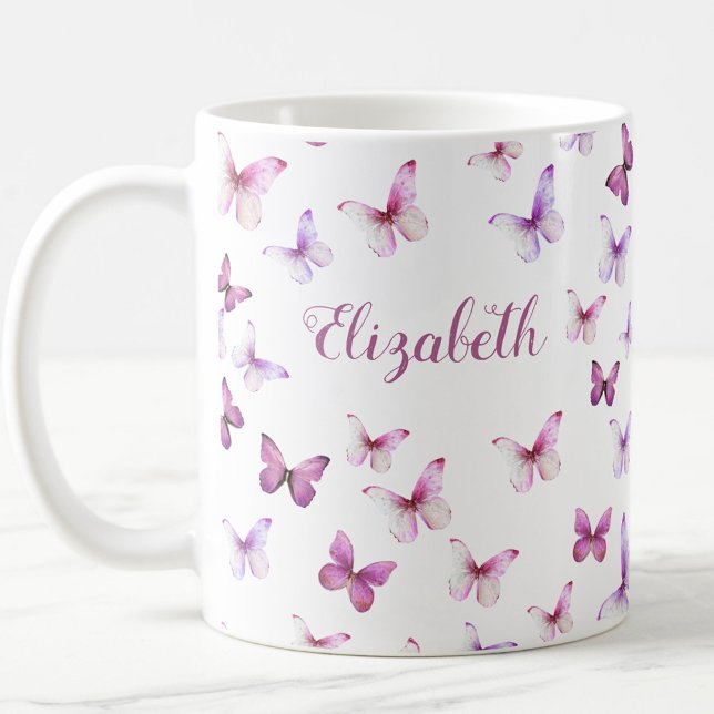 Pretty Pink Butterflies Custom Name Coffee Mug (Creator Uploaded)