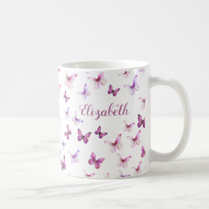 Pretty Pink Butterflies Custom Name Coffee Mug
