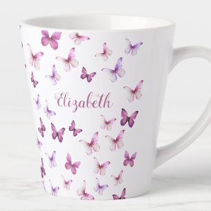 Pretty Pink Butterflies Custom Name Latte Mug
