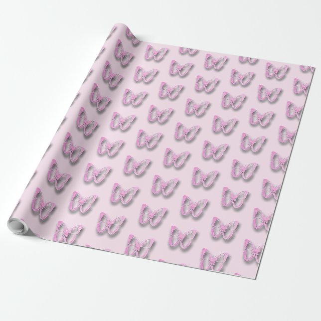 Pretty Pink Butterflies  Gift Wrap (Unrolled)