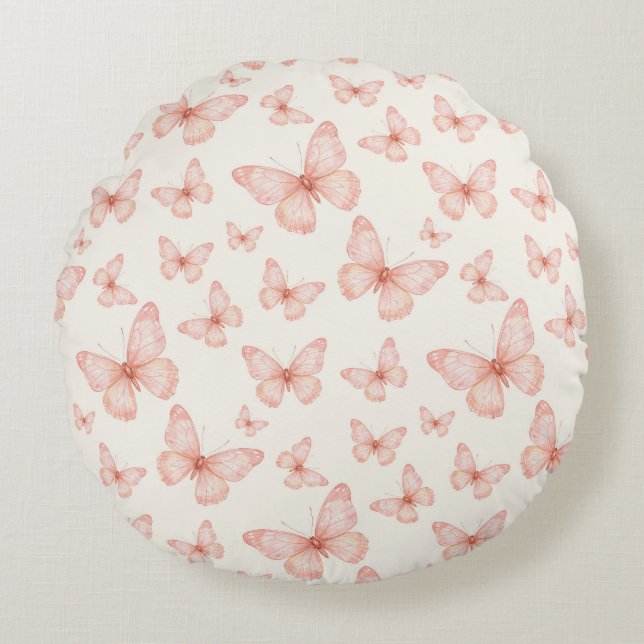 Pretty pink butterflies round cushion (Front)