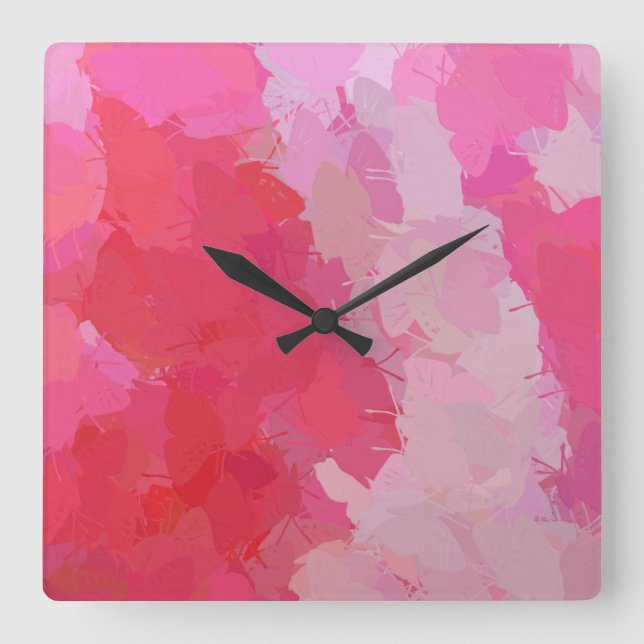 Pretty Pink Butterflies Square Wall Clock (Front)