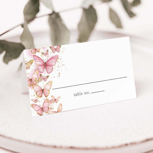 Pretty Pink Butterflies Sweet 16 Quince Birthday Place Card (Creator Uploaded)