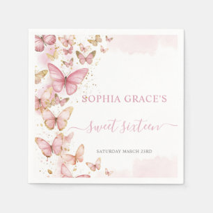 Pretty Pink Butterflies Sweet 16 Quinceanera XV 15 Napkin