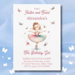Pretty Pink Butterfly and Ballerina Birthday Party Invitation