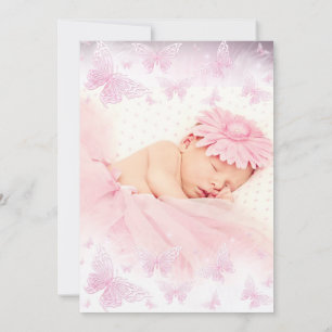 Pretty Pink Butterfly Cross Photo Baptism 2 Invitation
