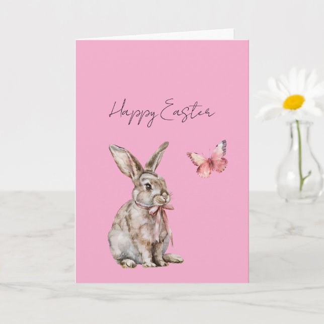 Pretty Pink Butterfly Easter Bunny Card (Small Plant)