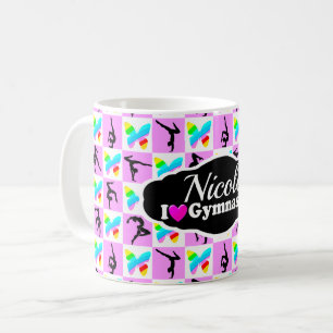 PRETTY PINK BUTTERFLY GYMNASTICS DESIGN COFFEE MUG