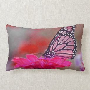 Pretty pink butterfly on pink flower throw pillowP Lumbar Cushion