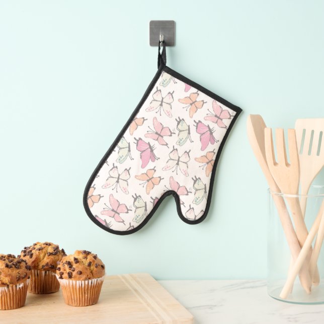 Pretty Pink Butterfly Pattern Oven Mitt (Insitu(Hanging))
