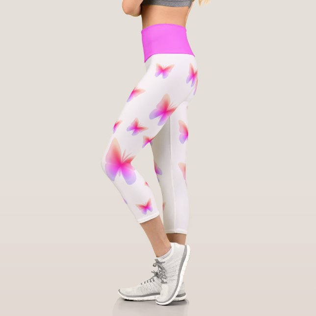 Pretty Pink Butterfly Print Capri Leggings (Left)