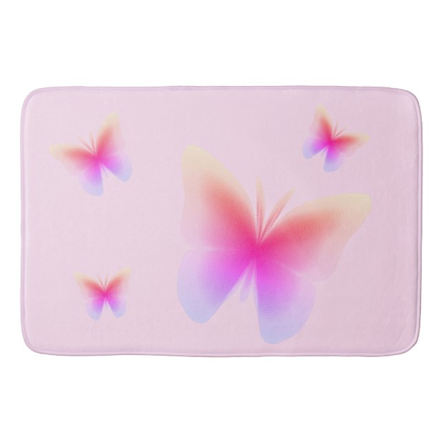 Pretty Pink Butterfly Print on Pink Bath Mat (Front)