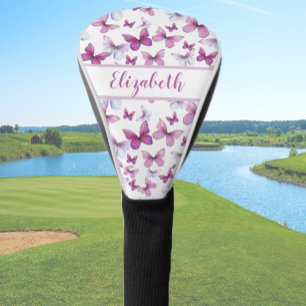 Pretty pink butterfly with custom name ladies golf head cover