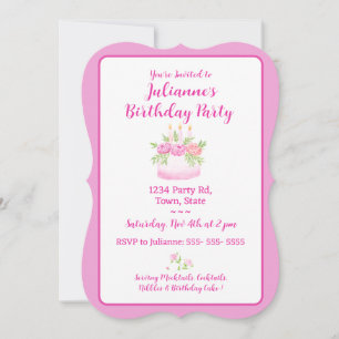 Pretty Pink Cake Birthday Party Invitation