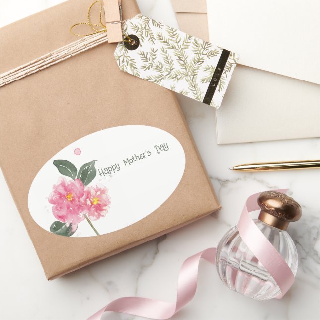 pretty pink Camelia watercolour  Oval Sticker (Gifting)