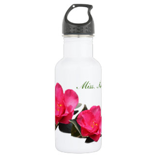 pretty pink camellia flower with name. 532 ml water bottle