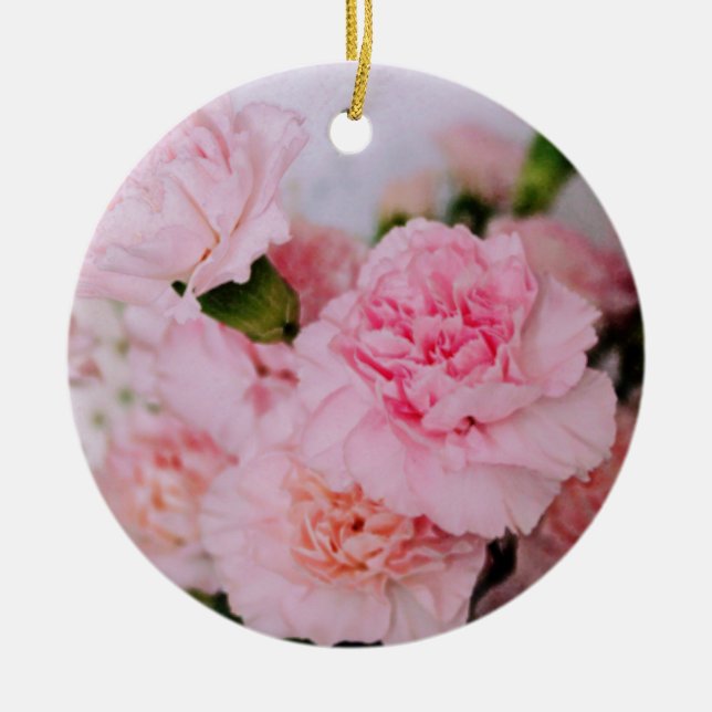 pretty pink carnation flowers ceramic tree decoration (Front)