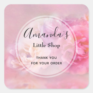 Pretty Pink Carnations Photo Business Thank You Square Sticker