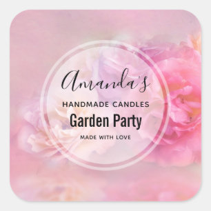 Pretty Pink Carnations Photograph Candle Business Square Sticker
