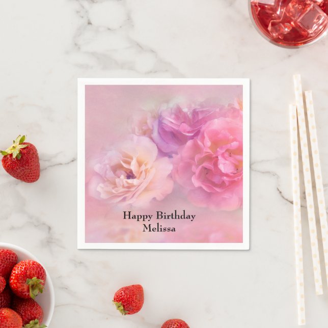  Pretty Pink Carnations Stylish Photo Birthday Napkin (Insitu)