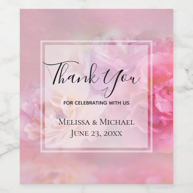 Pretty Pink Carnations Stylish Photo Thank You Wine Label (Single Label)