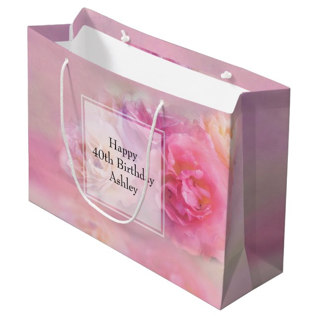 Pretty Pink Carnations Stylish Photograph Birthday Large Gift Bag (Front Angled)