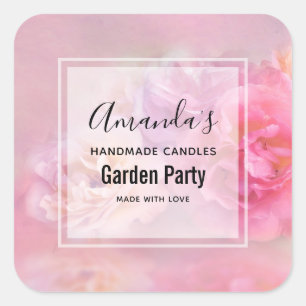 Pretty Pink Carnations Stylish Photograph Candle Square Sticker