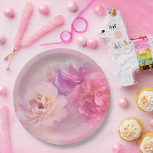 Pretty Pink Carnations Stylish Photography Paper Plate