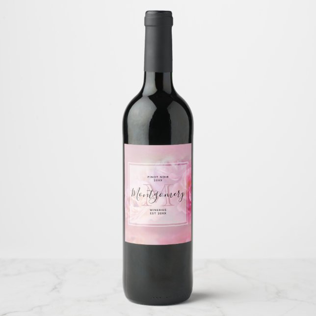 Pretty Pink Carnations Stylish Wine Making Label (Front)