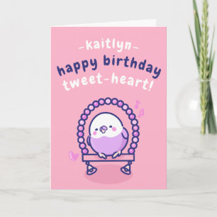 Pretty Pink Cartoon Bird Sweetheart Pun Birthday Card