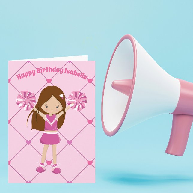 Pretty Pink Cheerleader Personalised Birthday Girl Card (Creator Uploaded)