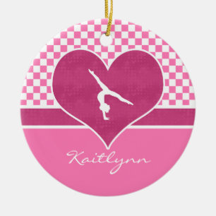 Pretty Pink Chequered Gymnastics with Monogram Ceramic Tree Decoration