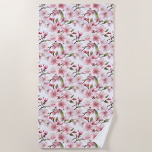 Pretty Pink Cherry Blossom Flowers Beach Towel